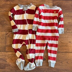 Red & Cream Striped Kids One-Piece and Pajama Set
